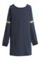 L/S A-Line Dress w/ Lurex Rainbow Trim Detail At Sleeves-Dress-Hannah Banana-7-NAVY-Urbanheer