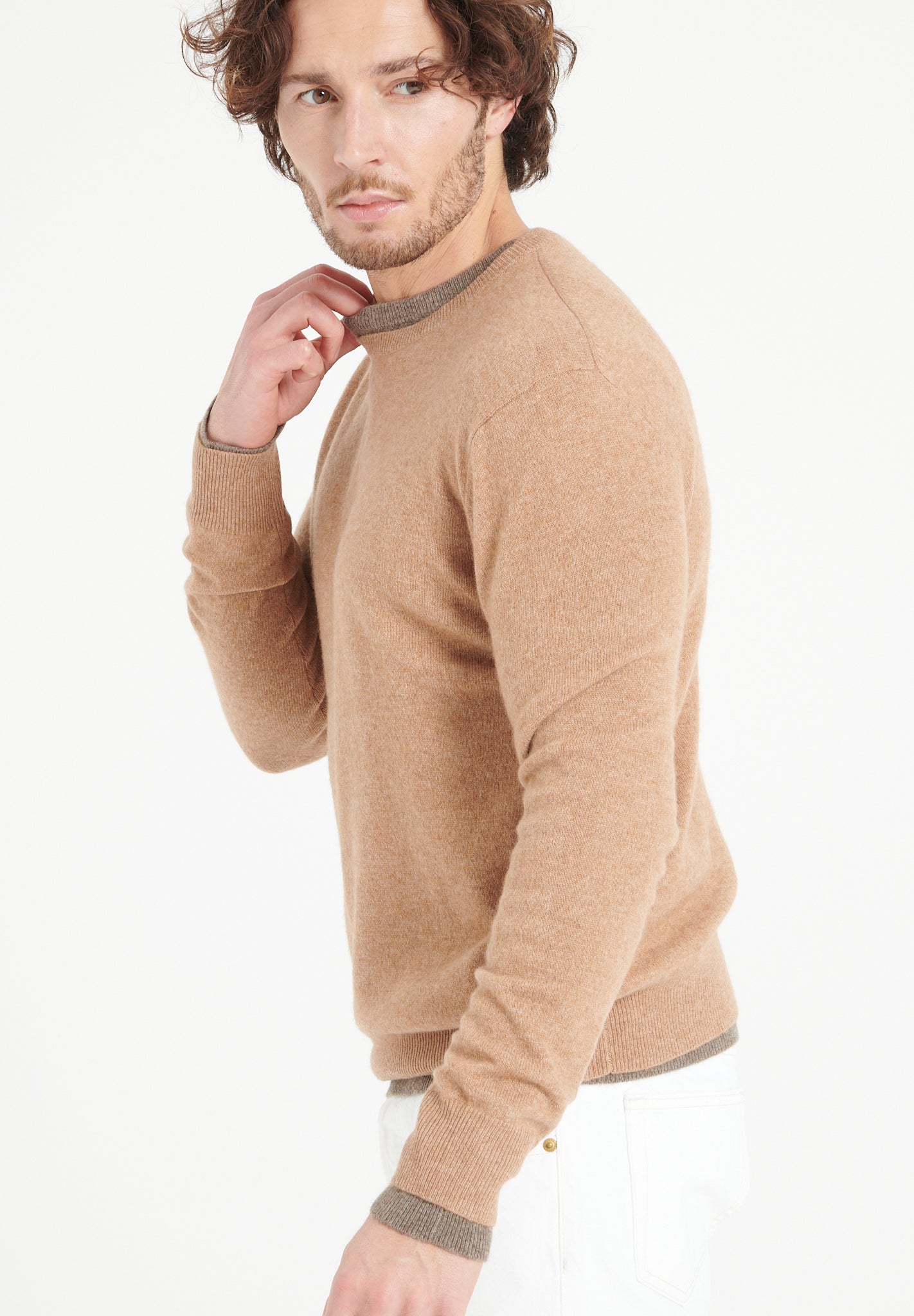 LUKE 2 Pull col rond en cachemire camel-col rond homme-Studio Cashmere8-M-SC8-00057-camel-Urbanheer
