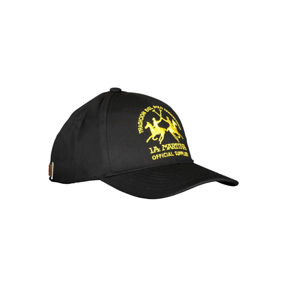 La Martina Black Cotton Men Cap-La Martina-Urbanheer
