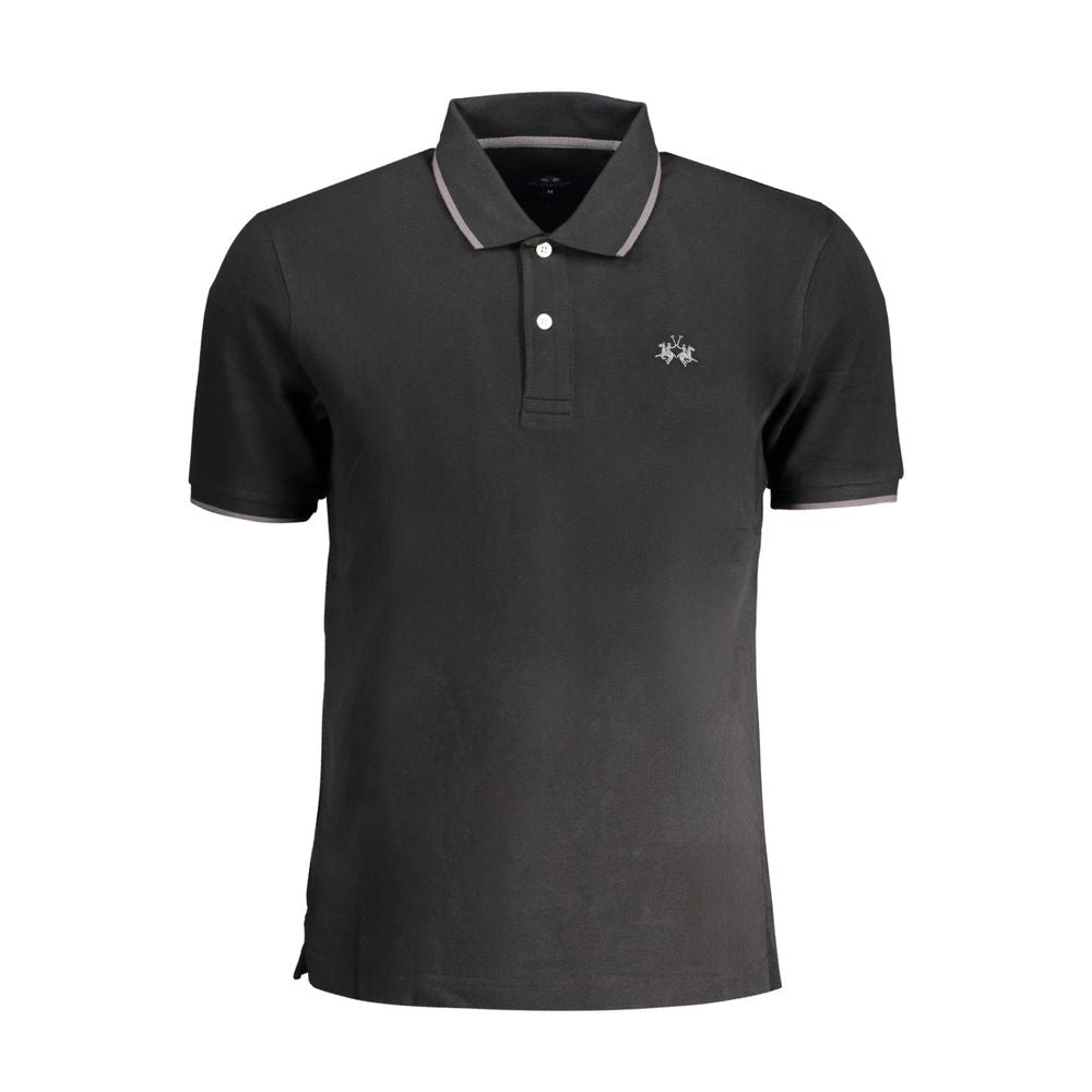 La Martina Black Cotton Men Polo Shirt-La Martina-M-Urbanheer