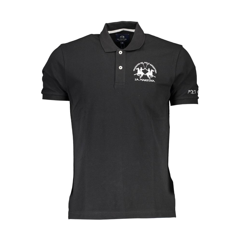 La Martina Black Cotton Polo Shirt-La Martina-M-Urbanheer