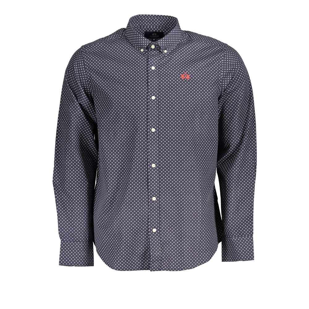 La Martina Blue Button-Down Cotton Shirt with Embroidery-La Martina-S-Urbanheer