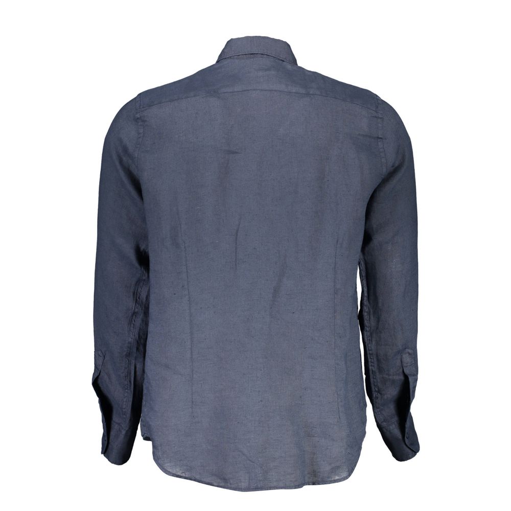 La Martina Blue Linen Men Shirt-La Martina-S-Urbanheer