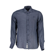 La Martina Blue Linen Men Shirt-La Martina-S-Urbanheer