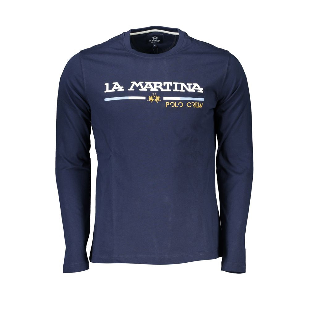 La Martina Chic Blue Crew Neck Embroidered T-Shirt-La Martina-XXL-Urbanheer