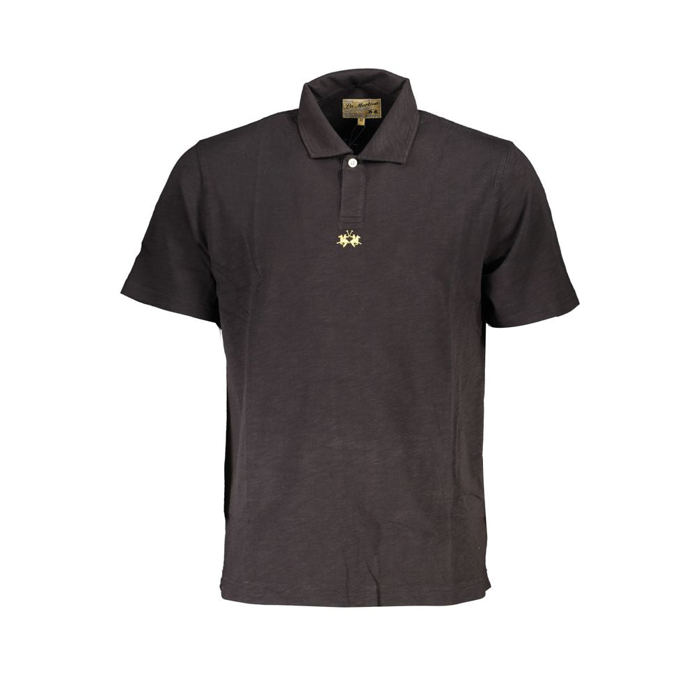 La Martina Elegant Black Cotton Polo Shirt Regular Fit-La Martina-S-Urbanheer