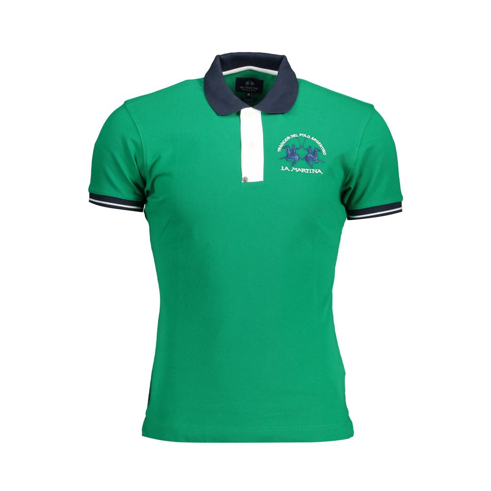 La Martina Green Cotton Men Polo Shirt-La Martina-XXL-Urbanheer