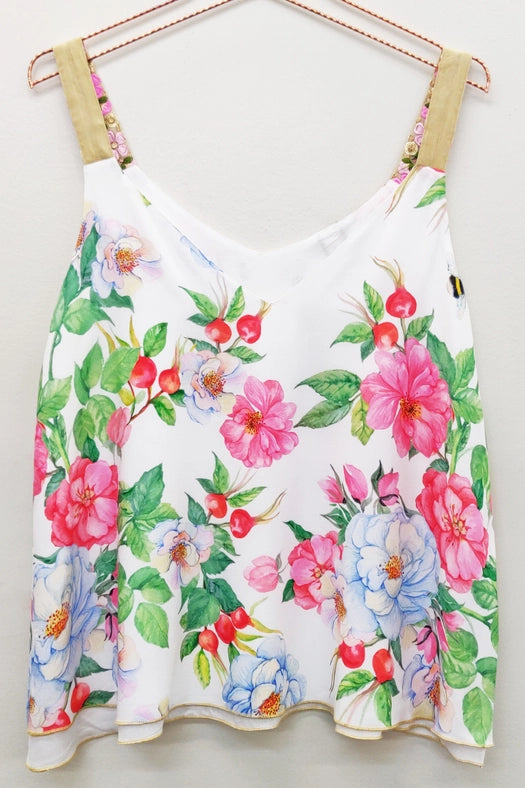 La Ville Rose Cami (Reversible)-T-Shirt-Aratta-XS-White floral-Urbanheer