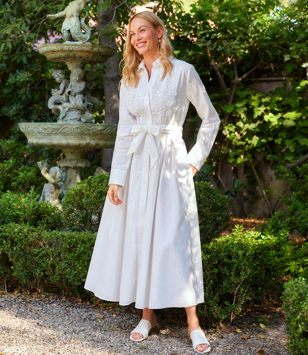 Lace Applique Midi Shirtdress