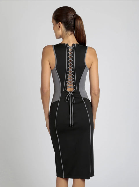 Lace Back Dress - Black Colorblock