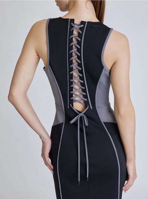Lace Back Dress - Black Colorblock