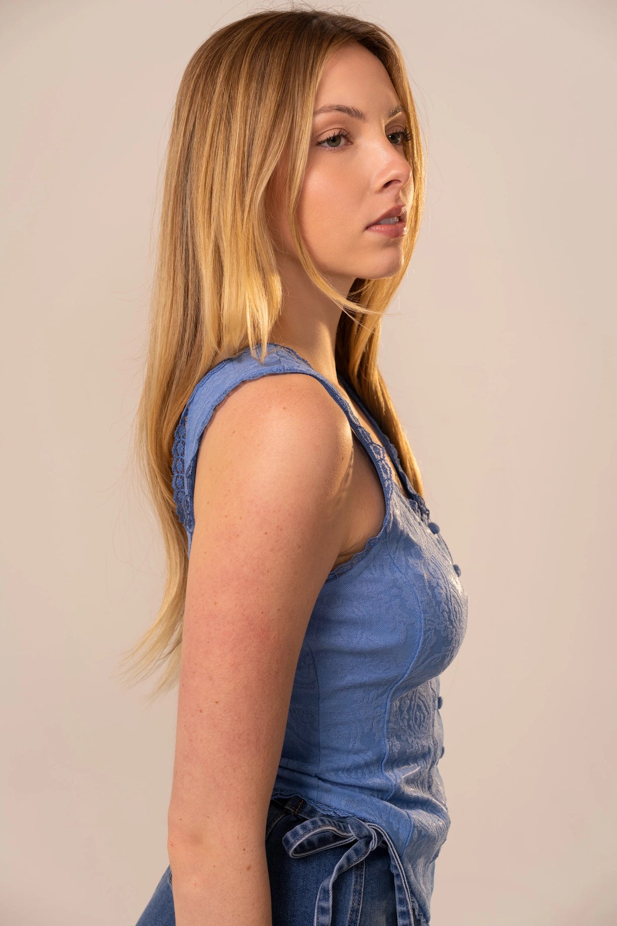 Lace Button Front Corset Top