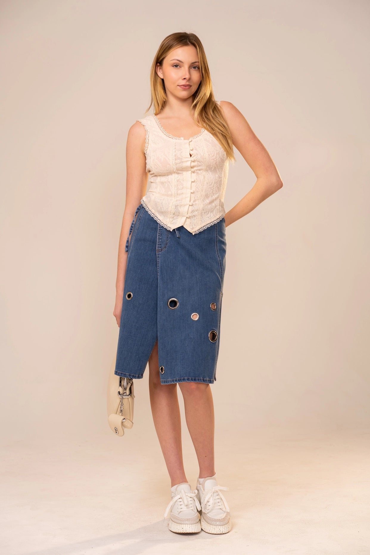 Lace Button Front Corset Top