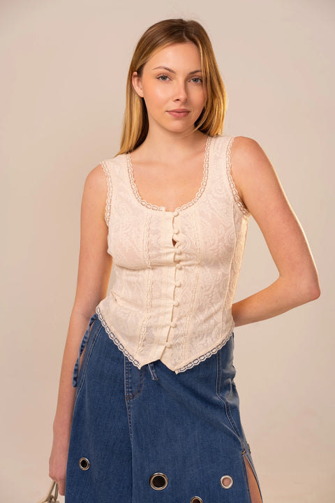 Lace Button Front Corset Top
