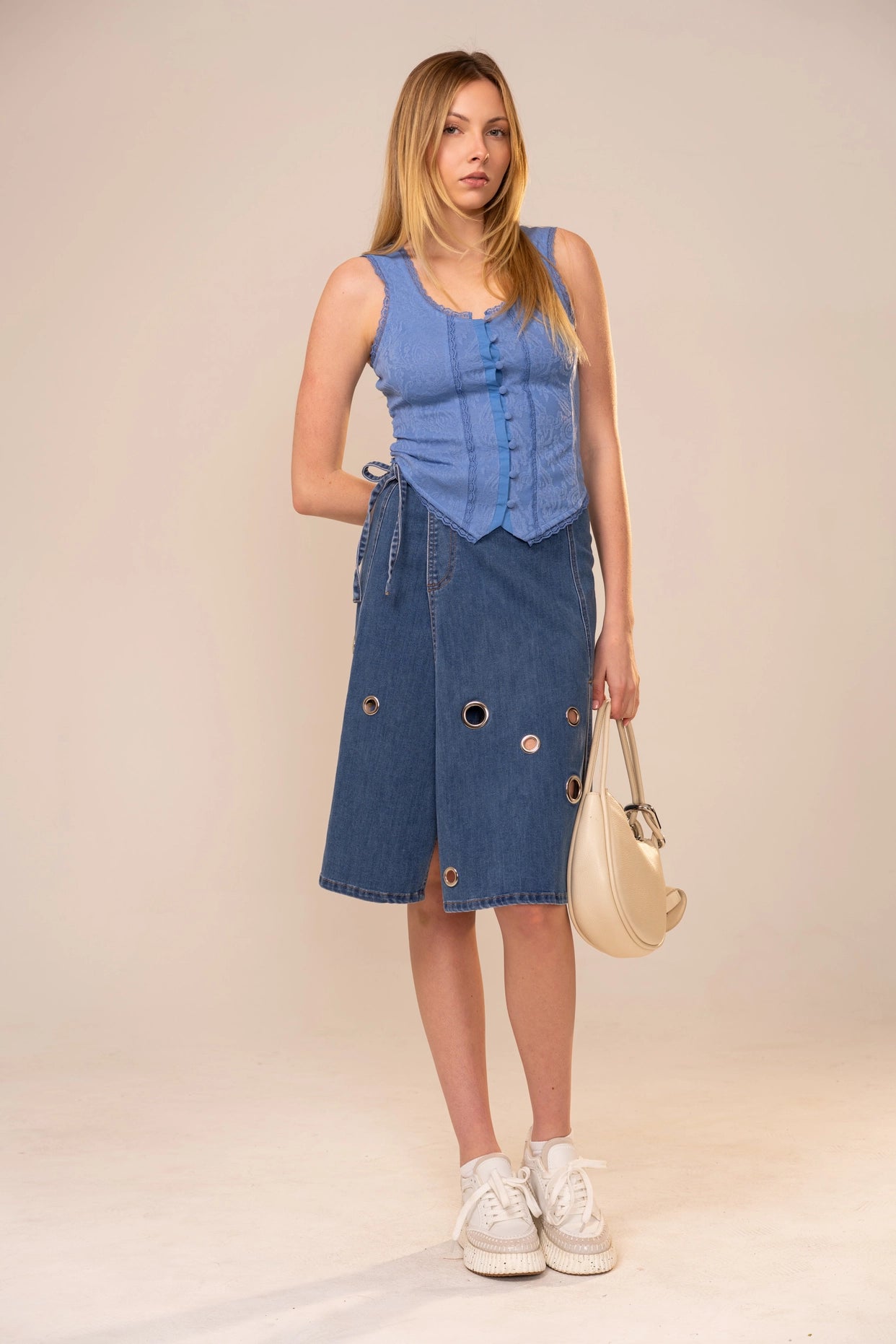 Lace Button Front Corset Top