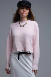 Lace Detail Relaxed Pink Sweater