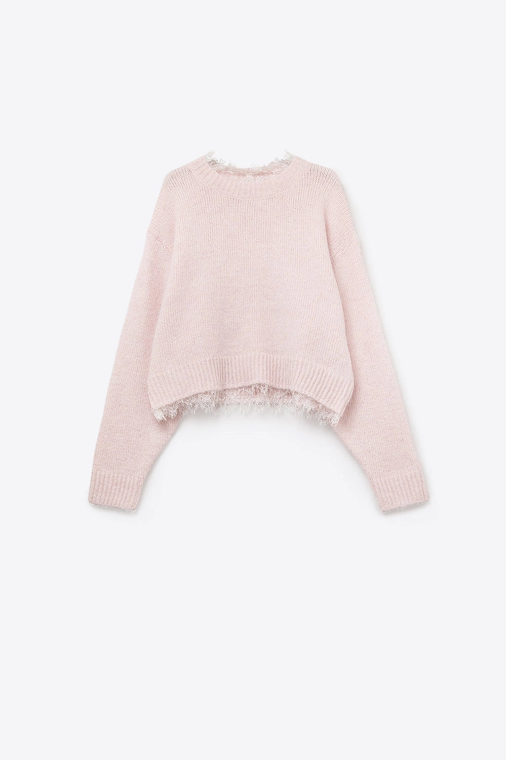 Lace Detail Relaxed Pink Sweater