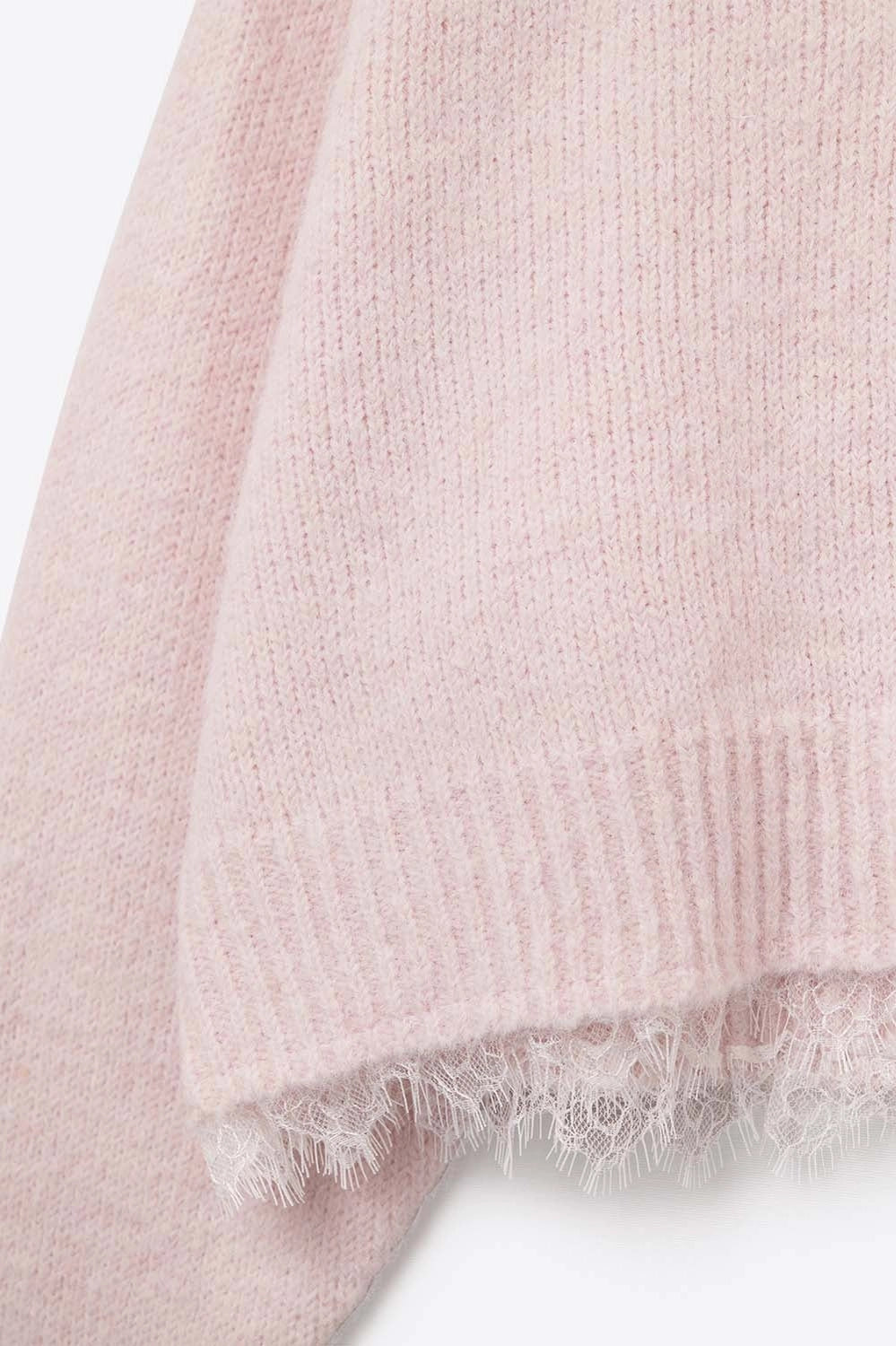 Lace Detail Relaxed Pink Sweater