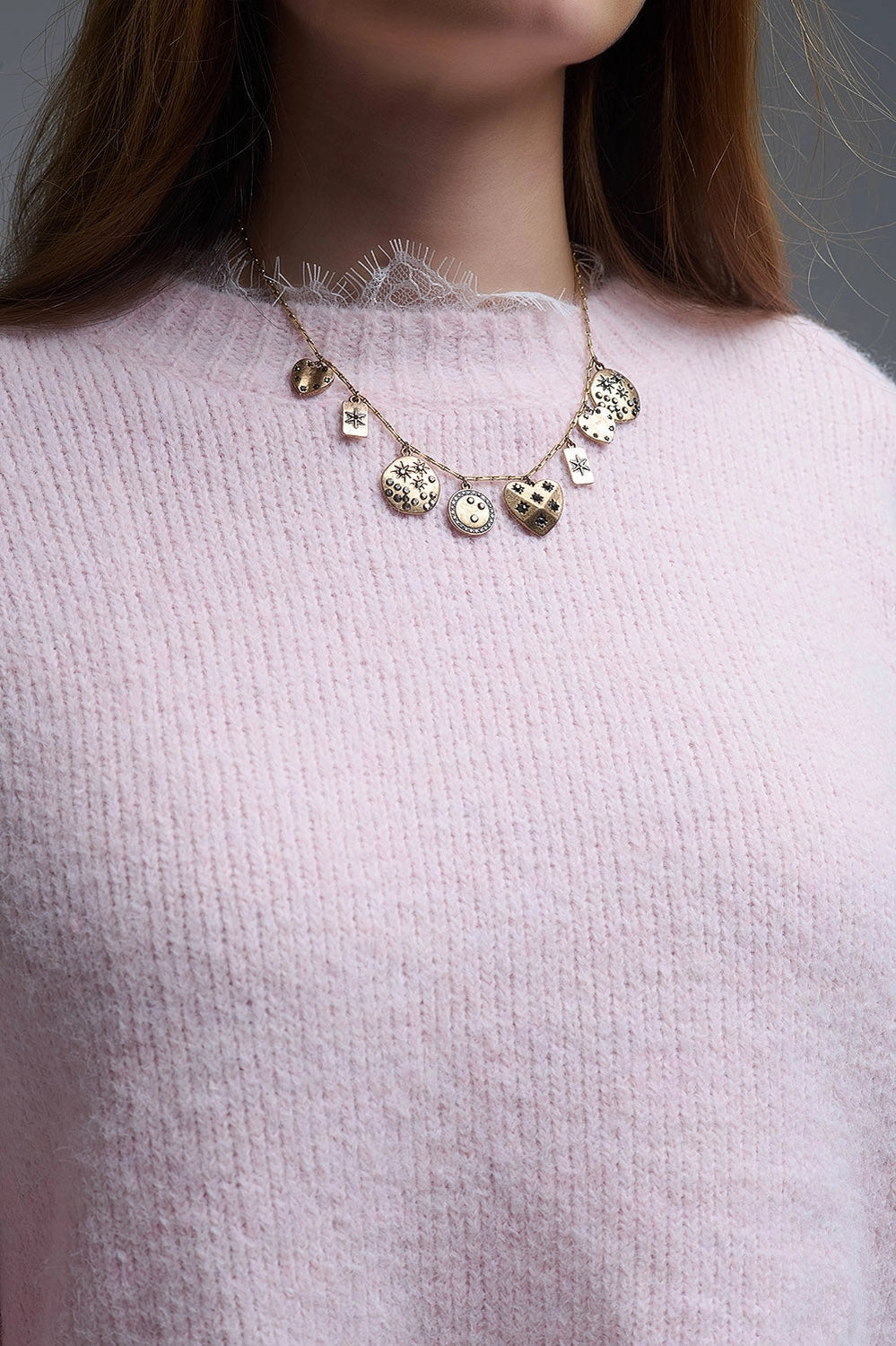 Lace Detail Relaxed Pink Sweater