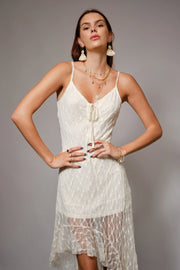 Lace High Low Hem Cami Tie Front Dress