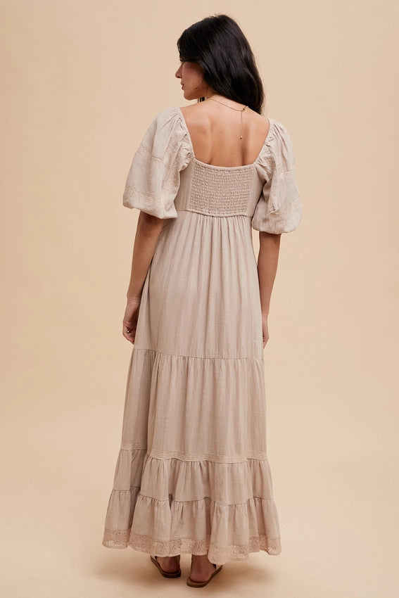 Lace Inset Maxi Dress-Dress-In Loom-S-LINEN-Urbanheer