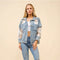Lace Inset Raw Detail Oversized Denim Jacket-Jacket-Blue B-S-LIGHT WASH-Urbanheer