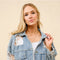 Lace Inset Raw Detail Oversized Denim Jacket-Jacket-Blue B-S-LIGHT WASH-Urbanheer