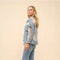 Lace Inset Raw Detail Oversized Denim Jacket-Jacket-Blue B-S-LIGHT WASH-Urbanheer
