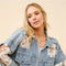 Lace Inset Raw Detail Oversized Denim Jacket-Jacket-Blue B-S-LIGHT WASH-Urbanheer