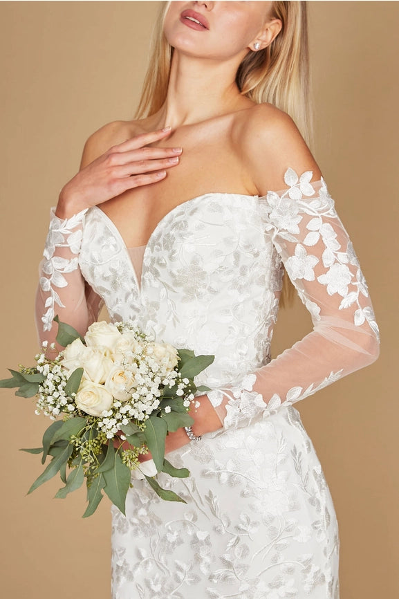 Lace Long Off Shoulder Mermaid Wedding Dress Wholesale-Dress-Dylan & Davids-0-White-Urbanheer