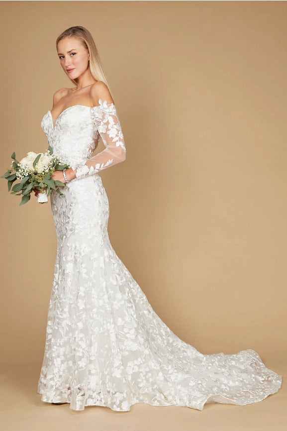 Lace Long Off Shoulder Mermaid Wedding Dress Wholesale-Dress-Dylan & Davids-0-White-Urbanheer