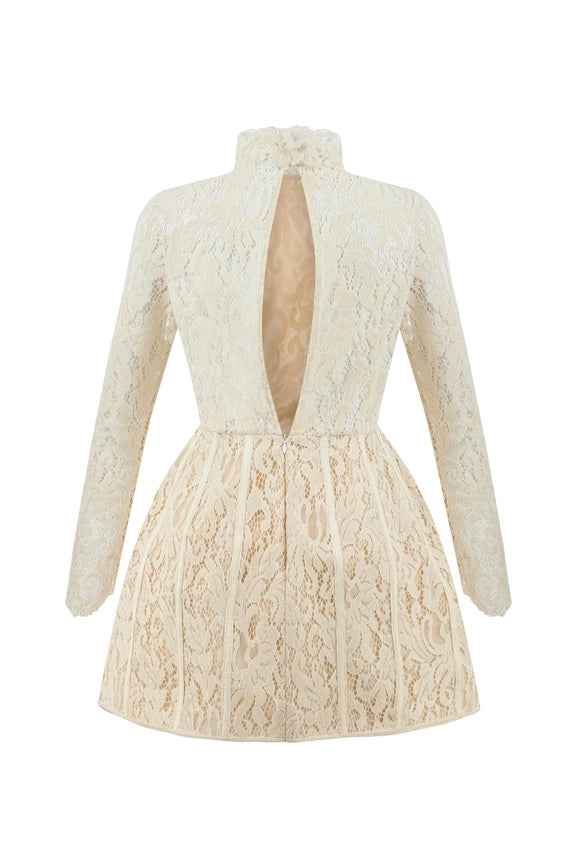 Lace Long Sleeve Minidress-Dress-NOCTURNE-XS-Off-white-Urbanheer
