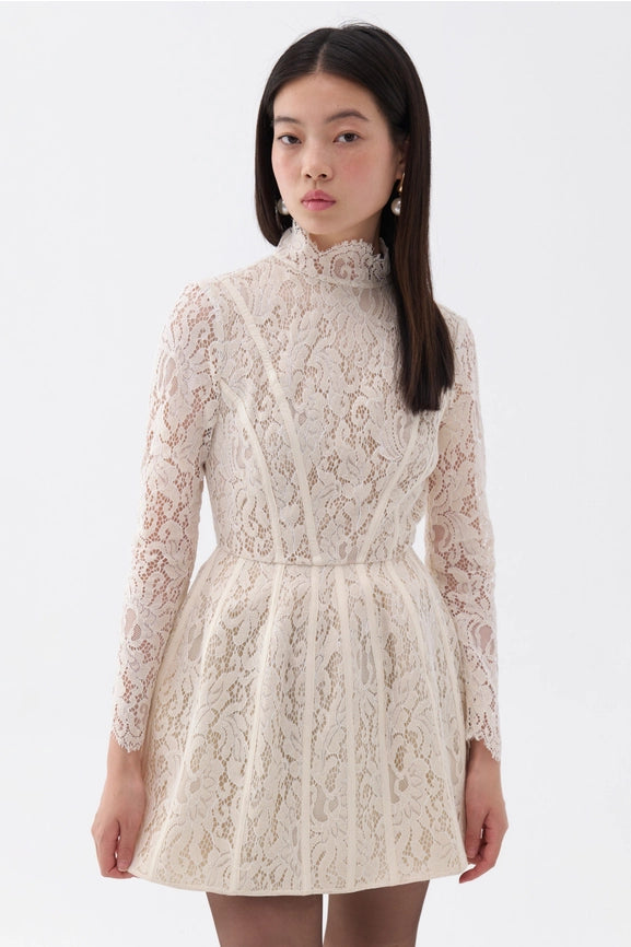 Lace Long Sleeve Minidress-Dress-NOCTURNE-XS-Off-white-Urbanheer