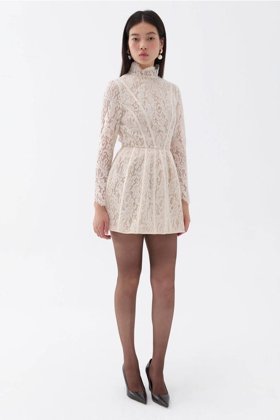 Lace Long Sleeve Minidress-Dress-NOCTURNE-XS-Off-white-Urbanheer