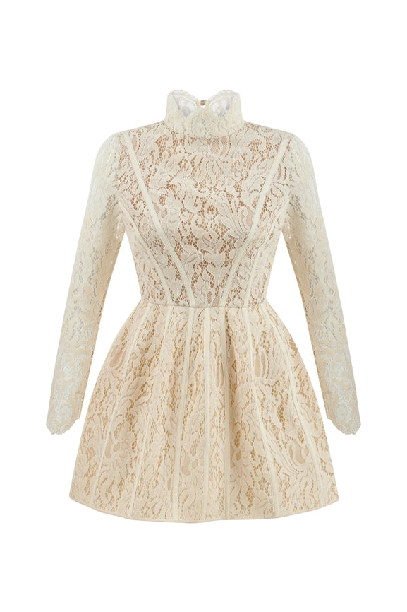 Lace Long Sleeve Minidress-Dress-NOCTURNE-XS-Off-white-Urbanheer