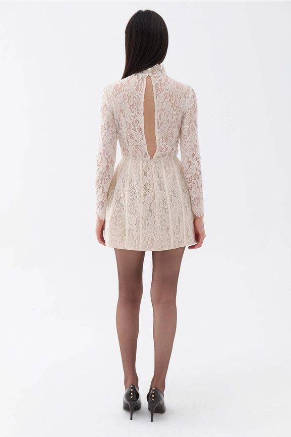 Lace Long Sleeve Minidress-Dress-NOCTURNE-XS-Off-white-Urbanheer