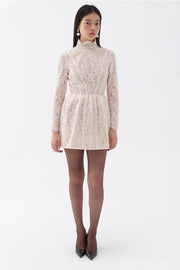 Lace Long Sleeve Minidress-Dress-NOCTURNE-XS-Off-white-Urbanheer