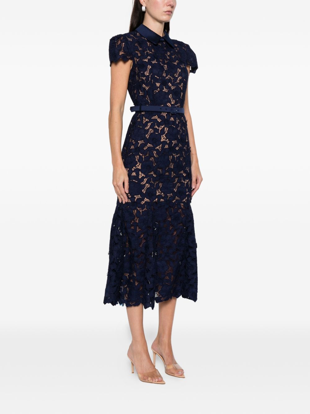 Lace Midi Dress with Removable Belt for Comfort