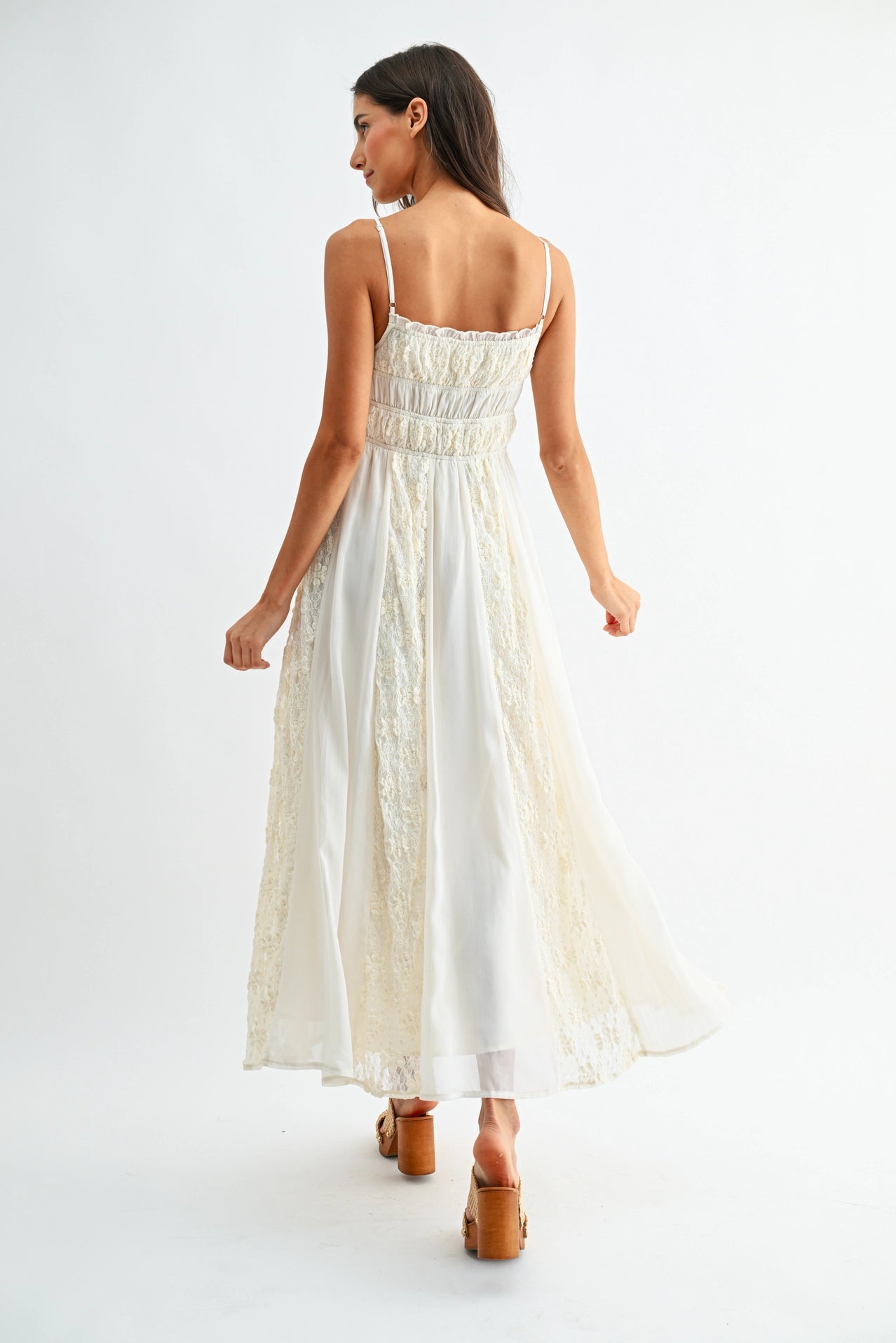 Lace-Panel Maxi Dress with Spaghetti Straps