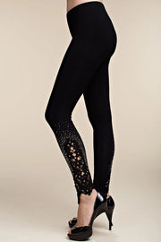 Lace Patch Leggings With Stone-Leggings-VOCAL-S-Black-Urbanheer
