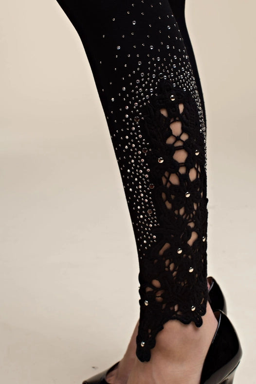 Lace Patch Leggings With Stone-Leggings-VOCAL-S-Black-Urbanheer