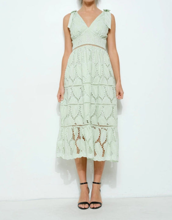 Lace Ribbon Accent Sleeveless Midi Dress LIGHT MINT-Dress-INA-S-WHITE-Urbanheer