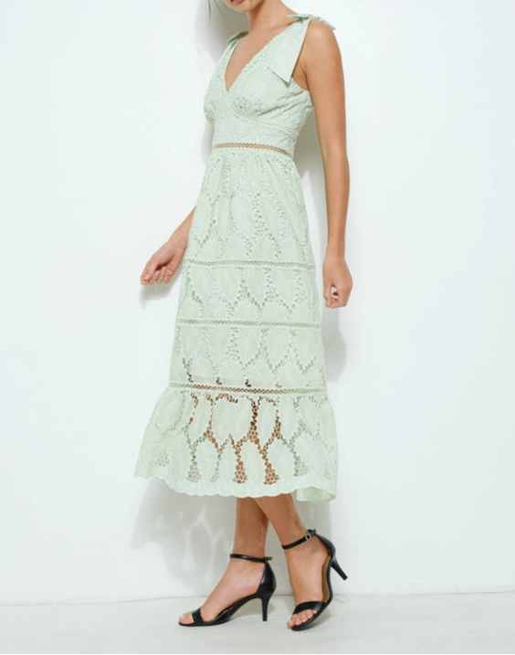 Lace Ribbon Accent Sleeveless Midi Dress LIGHT MINT-Dress-INA-S-WHITE-Urbanheer