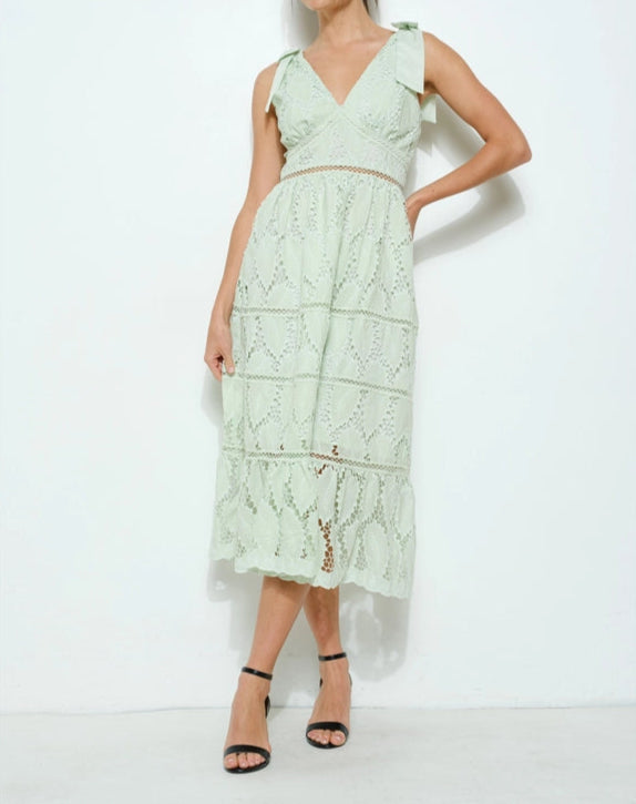 Lace Ribbon Accent Sleeveless Midi Dress LIGHT MINT-Dress-INA-S-WHITE-Urbanheer