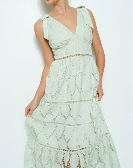 Lace Ribbon Accent Sleeveless Midi Dress LIGHT MINT-Dress-INA-S-WHITE-Urbanheer