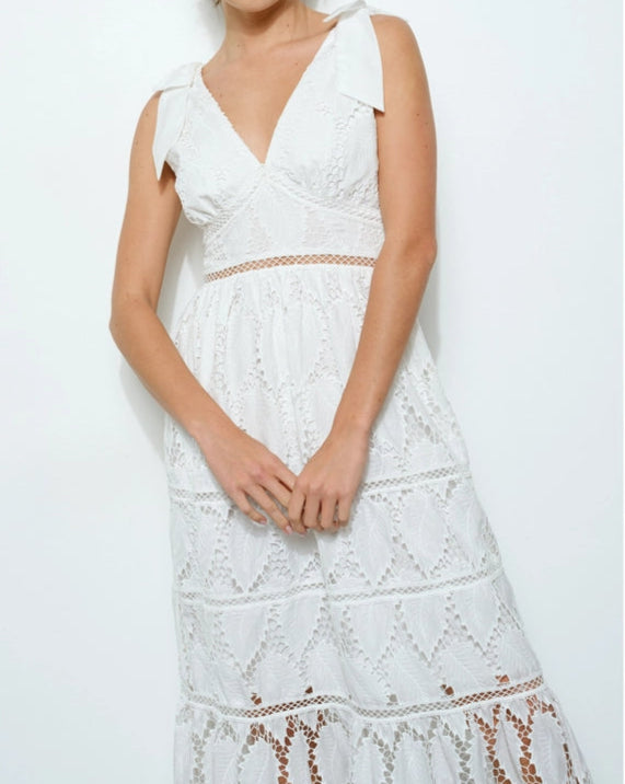 Lace Ribbon Accent Sleeveless Midi Dress WHITE-Dress-INA-S-WHITE-Urbanheer