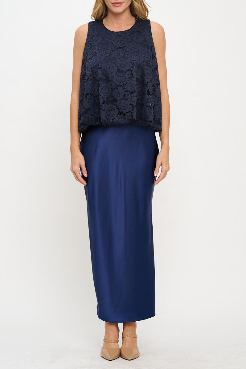 Lace Sleeveless Top with Lining and Back Keyhole-New Arrival-Reneecollection-Small-NAVY-Urbanheer