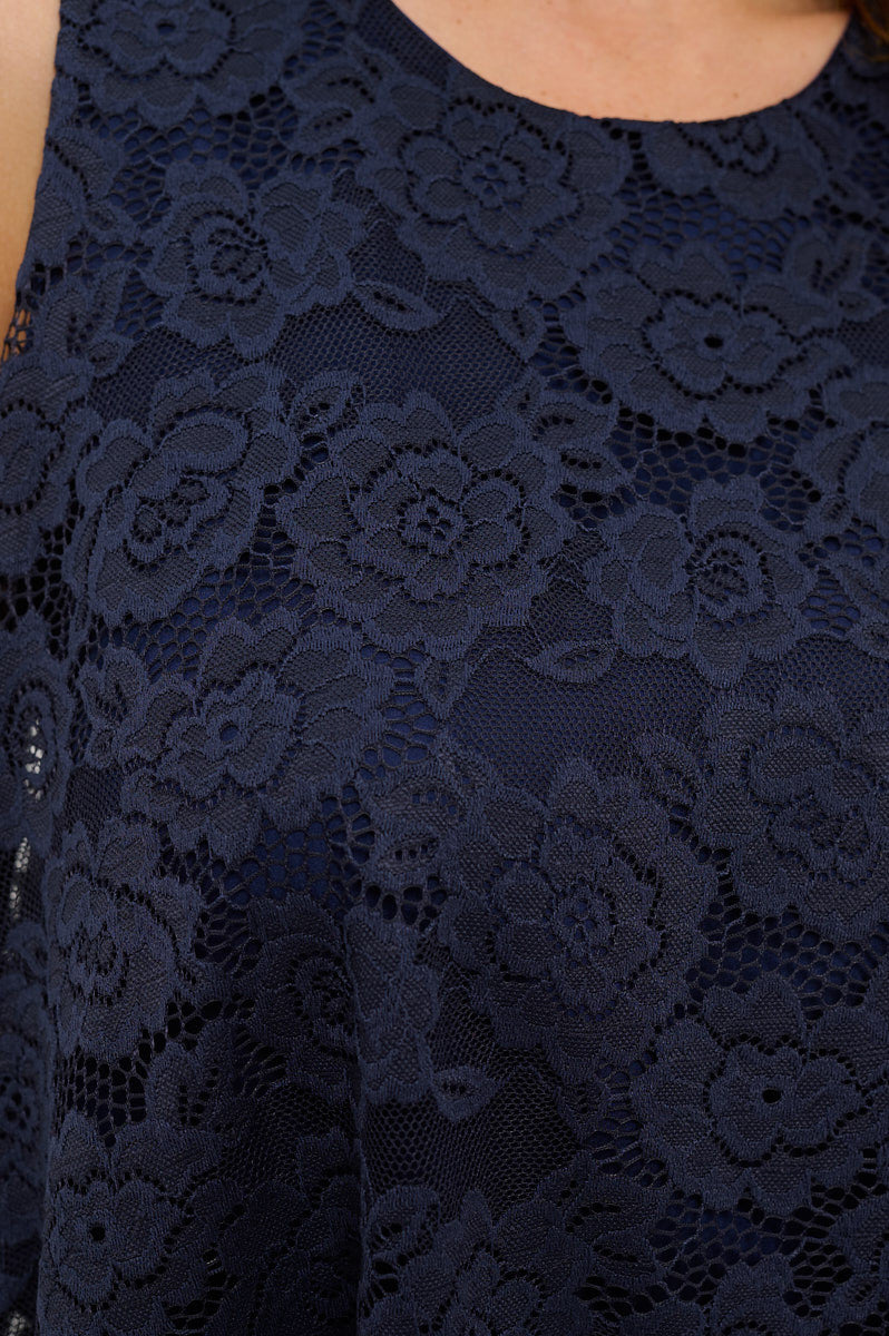 Lace Sleeveless Top with Lining and Back Keyhole-New Arrival-Reneecollection-Small-NAVY-Urbanheer