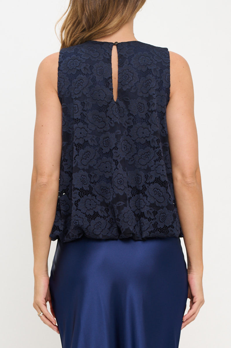 Lace Sleeveless Top with Lining and Back Keyhole-New Arrival-Reneecollection-Small-NAVY-Urbanheer
