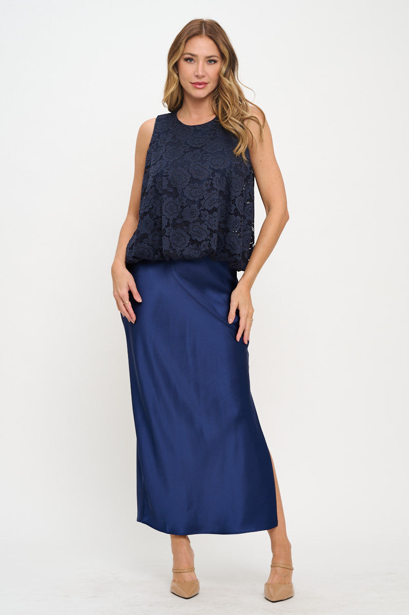 Lace Sleeveless Top with Lining and Back Keyhole-New Arrival-Reneecollection-Small-NAVY-Urbanheer